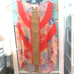 Margo & Sebastian  Floral Sleeveless Blouse Semi Sheer Tank Top Sz M